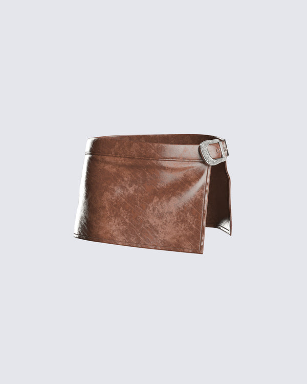 finesse Lu Brown Vegan Leather Mini Skirt
