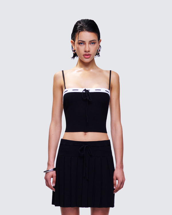 Finesse Lucien Black Ribbon Path Knitted Top