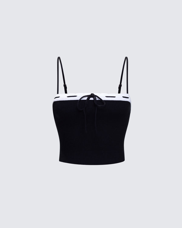 finesse Lucien Black Ribbon Path Knitted Top