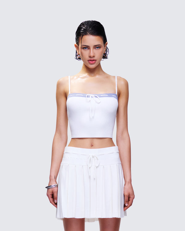 Finesse Lucien White Ribbon Path Knitted Top
