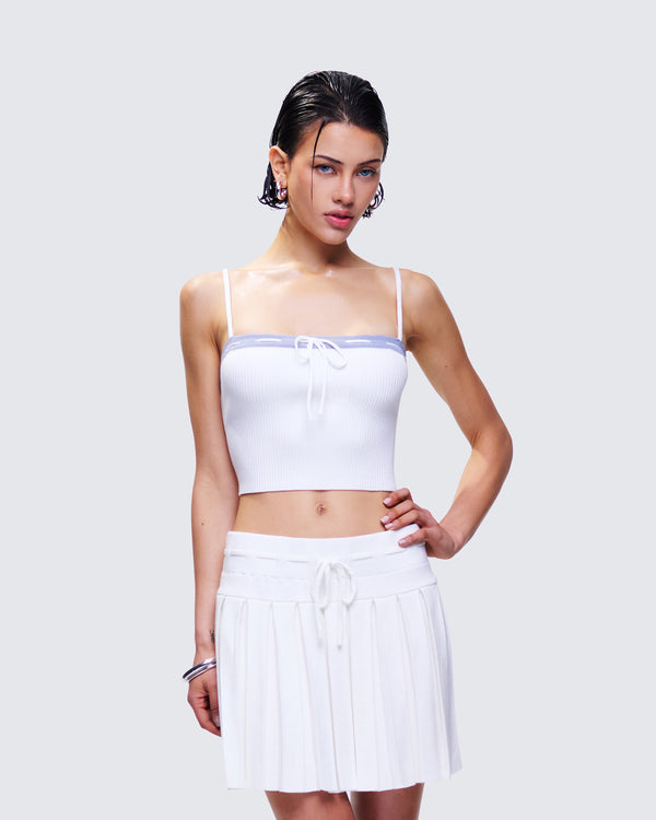 Finesse Lucien White Ribbon Path Knitted Top