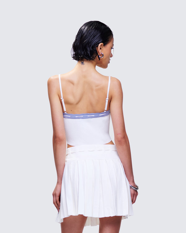 Finesse Lucien White Ribbon Path Knitted Top