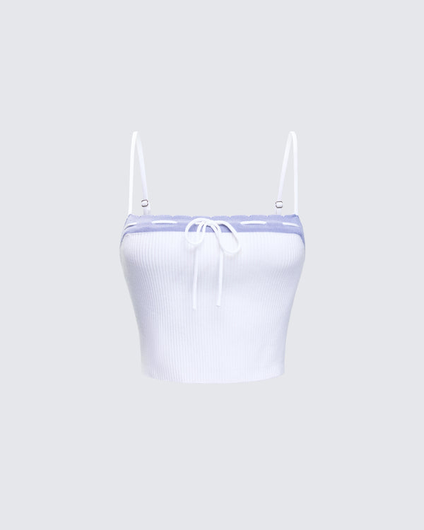 finesse Lucien White Ribbon Path Knitted Top