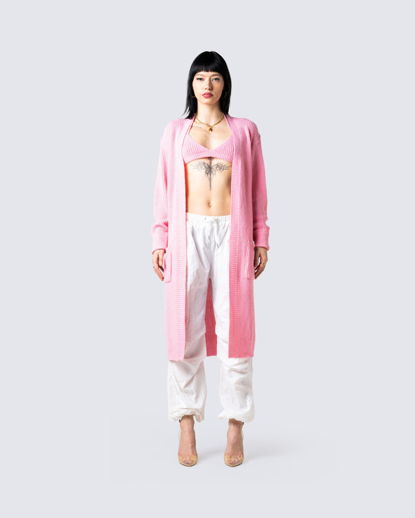 Finesse Lumi Pink Knit Cardigan