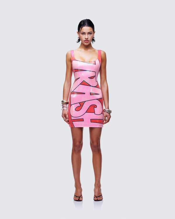 Finesse Lyla Red Sequin Slogan Mini Dress