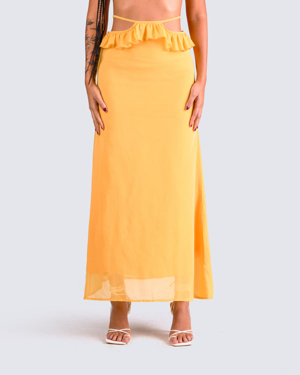 Finesse Lyra Yellow Ruffle Maxi Skirt