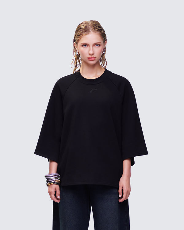 Finesse Mabelle Black Oversized Raglan Top
