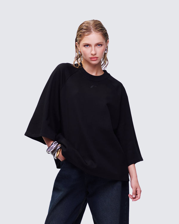 Finesse Mabelle Black Oversized Raglan Top