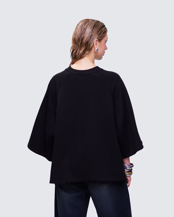 Finesse Mabelle Black Oversized Raglan Top