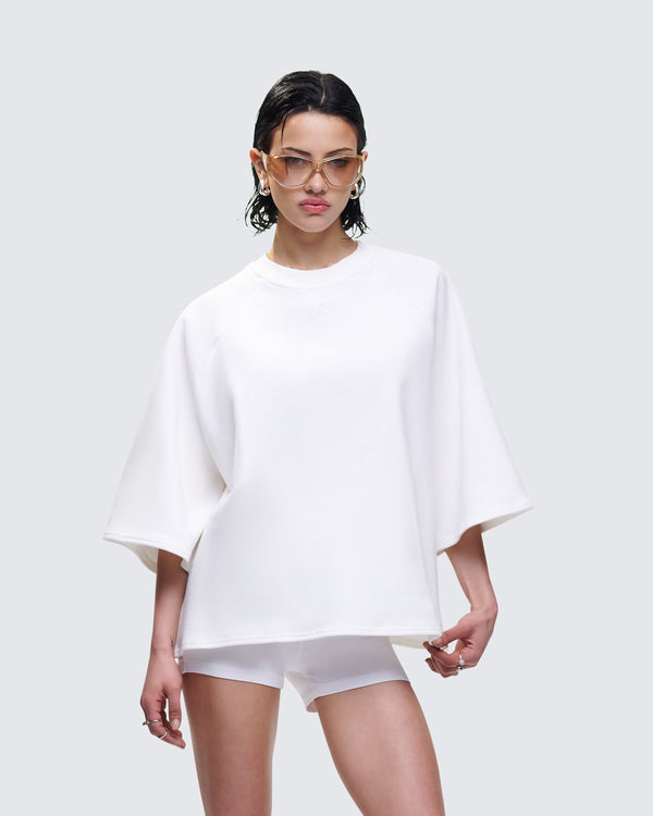 Finesse Mabelle White Oversized Raglan Top