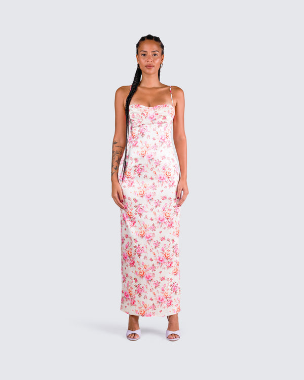 Finesse Maelle Ivory Flower Print Dress