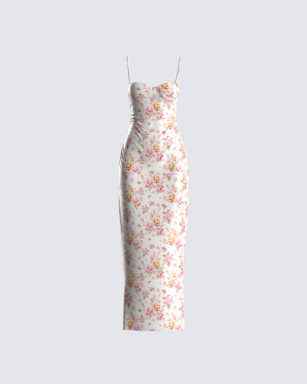 finesse Maelle Ivory Flower Print Dress