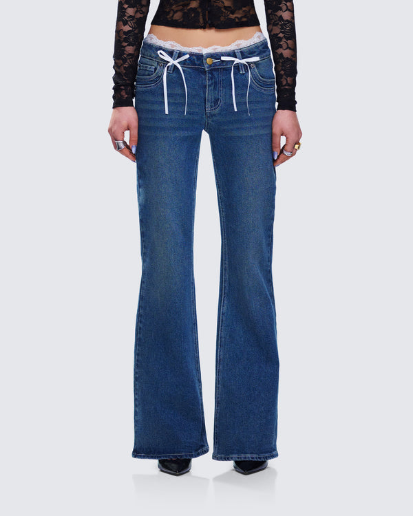 Finesse Maeva Blue Denim Lace Trim Jean