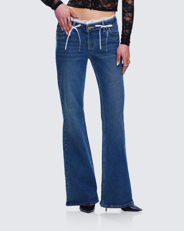 Finesse Maeva Blue Denim Lace Trim Jean
