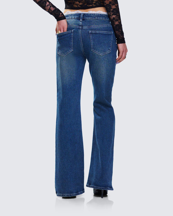 Finesse Maeva Blue Denim Lace Trim Jean