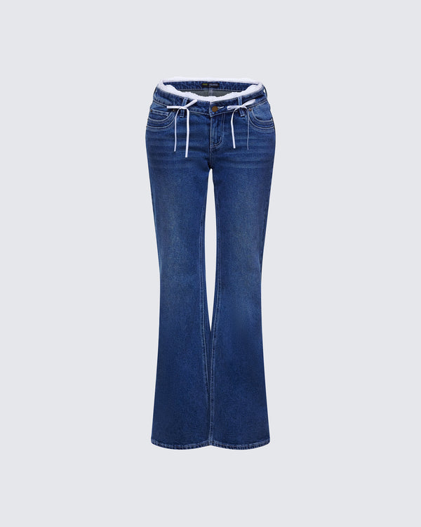 finesse Maeva Blue Denim Lace Trim Jean