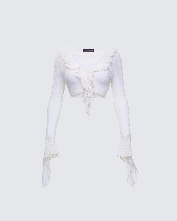 finesse Maeve Ivory Lace Ruffle Top