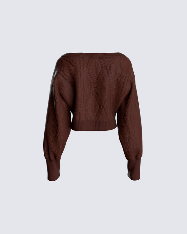 Finesse Maggie Brown Cable Knit Cardigan