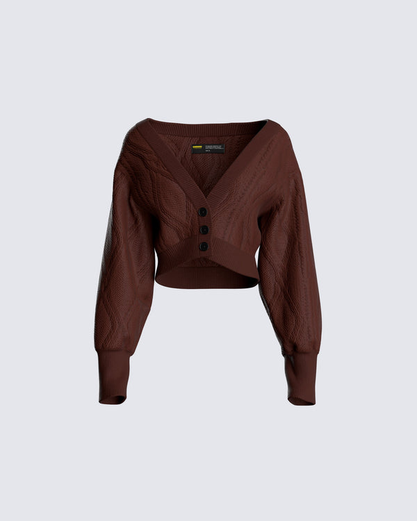 finesse Maggie Brown Cable Knit Cardigan