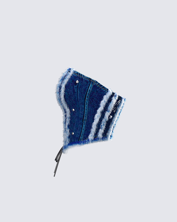 Finesse Maja Blue Denim Lace Up Corset Top