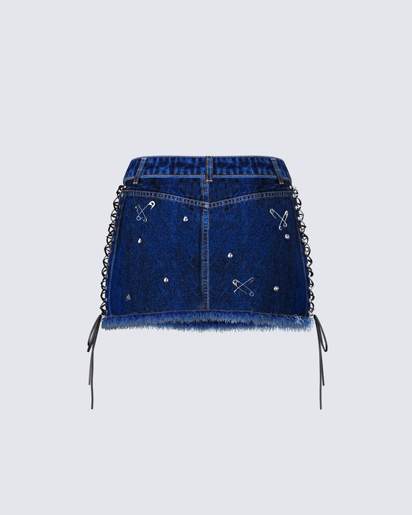 Finesse Maja Blue Denim Lace Up Micro Mini Skirt