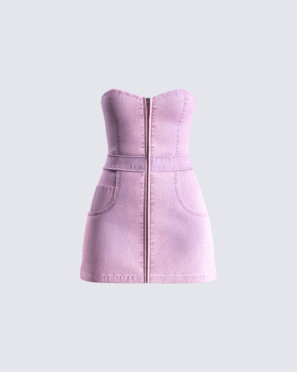 finesse Malena Pink Denim Mini Dress