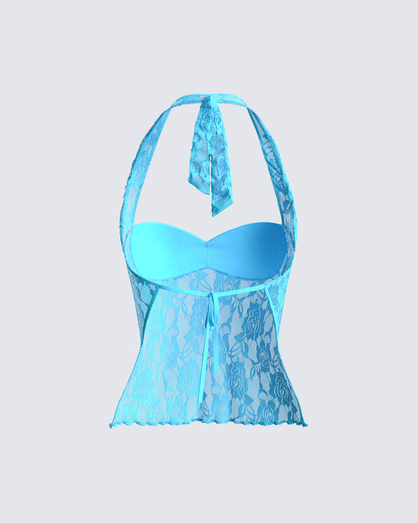 Finesse Mali Turquoise Lace Halter Top