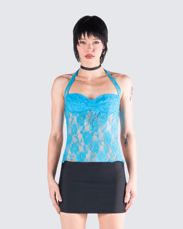 Finesse Mali Turquoise Lace Halter Top