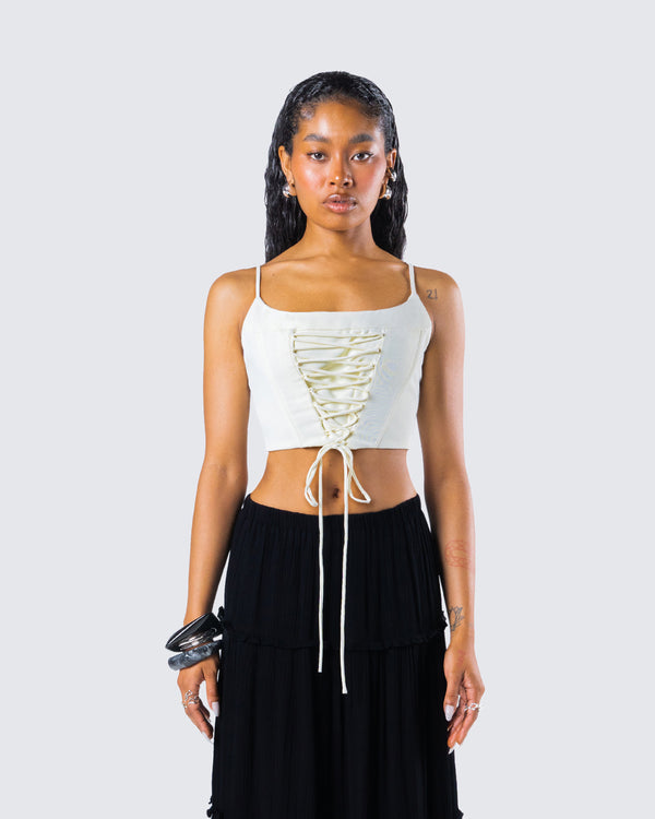 Finesse Malia Ivory Lace Up Corset Top