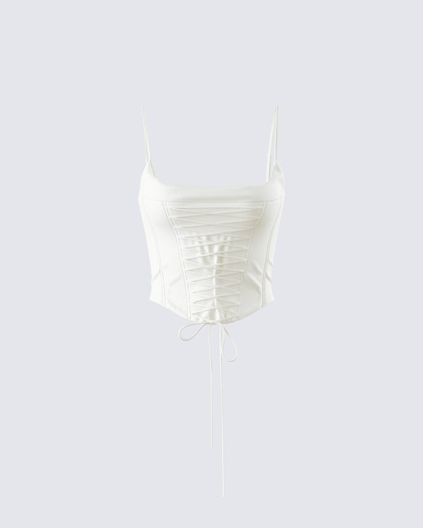 finesse Malia Ivory Lace Up Corset Top