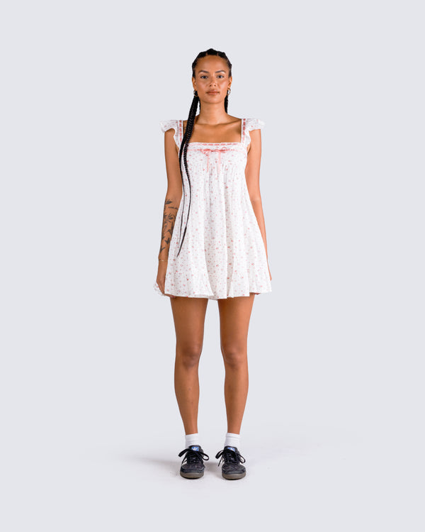 Finesse Mallory White Floral Mini Dress