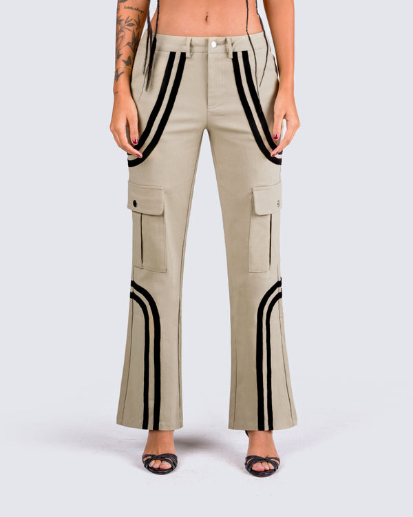 Finesse Marcia Taupe Twill Cargo Pant