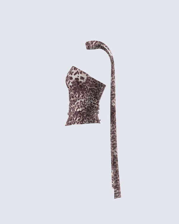 Finesse Maree Leopard Mesh Tube Top And Scarf
