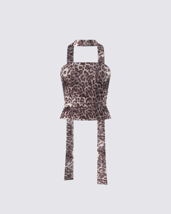finesse Maree Leopard Mesh Tube Top and Scarf