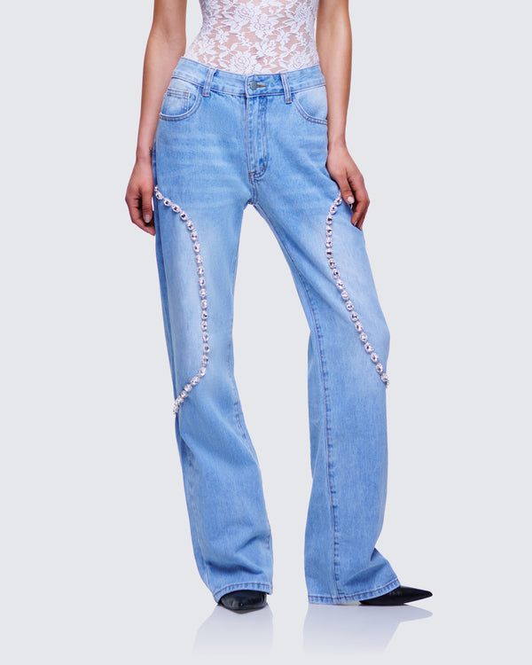 Finesse Margaux Blue Denim Diamanté Path Jean