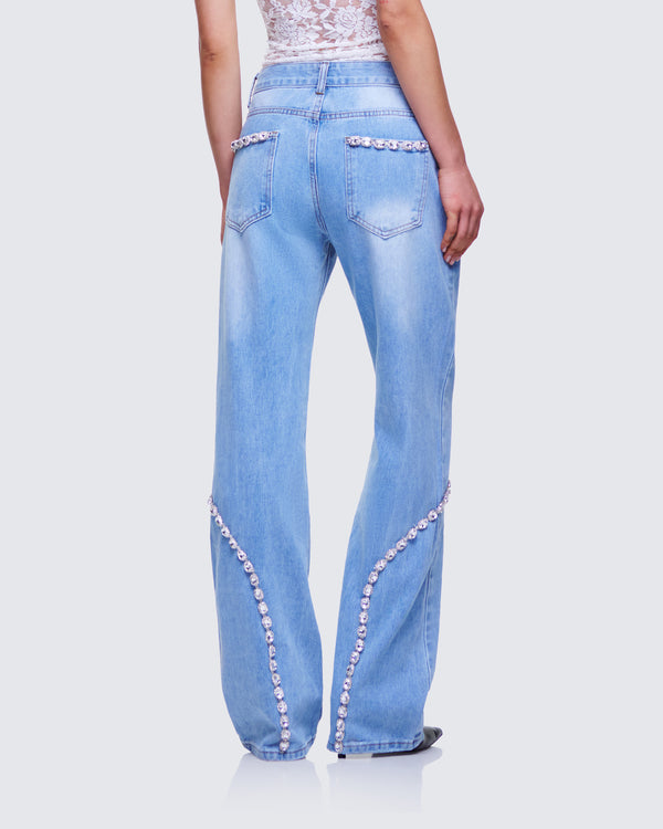Finesse Margaux Blue Denim Diamanté Path Jean