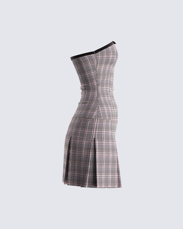 Finesse Marge Houndstooth Pleat Mini Dress