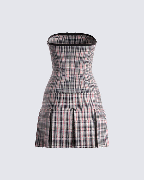 Finesse Marge Houndstooth Pleat Mini Dress