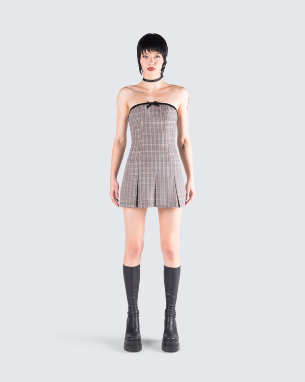 Finesse Marge Houndstooth Pleat Mini Dress