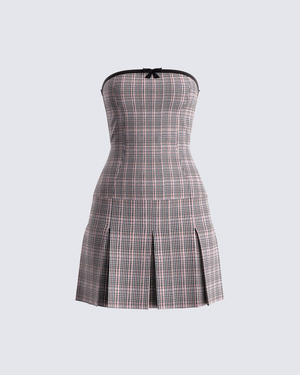 finesse Marge Houndstooth Pleat Mini Dress