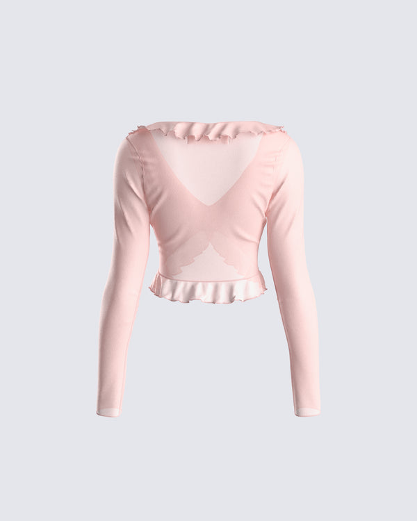 Finesse Marie Pink Mesh Long Sleeve Top