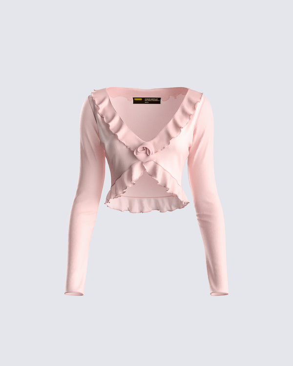 finesse Marie Pink Mesh Long Sleeve Top