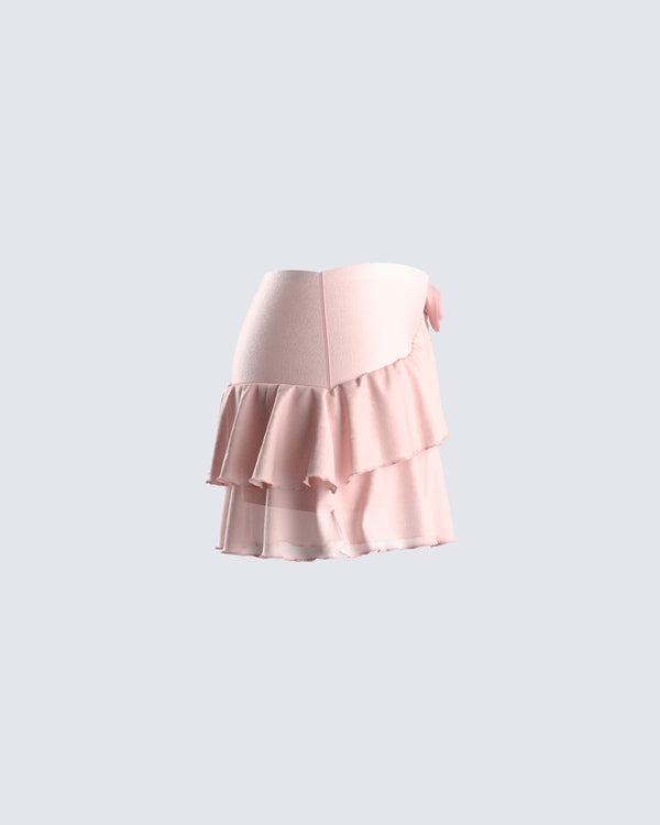 Finesse Marie Pink Mesh Ruffle Mini Skirt