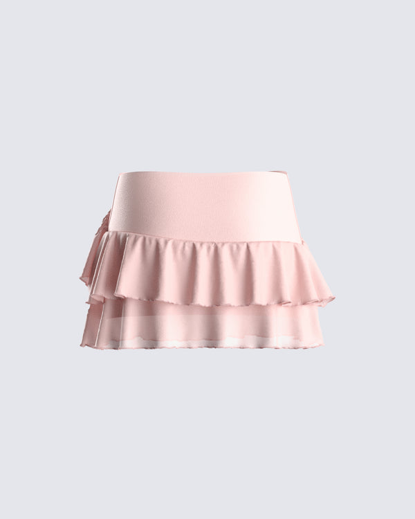 Finesse Marie Pink Mesh Ruffle Mini Skirt