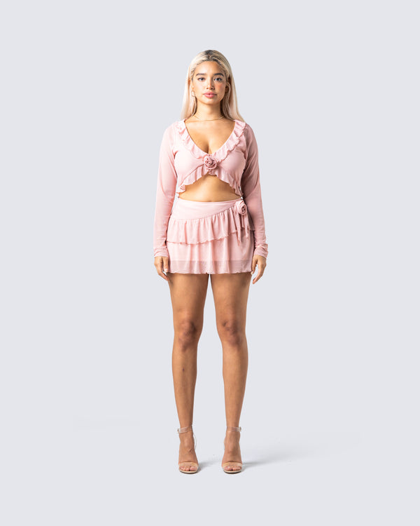Finesse Marie Pink Mesh Ruffle Mini Skirt