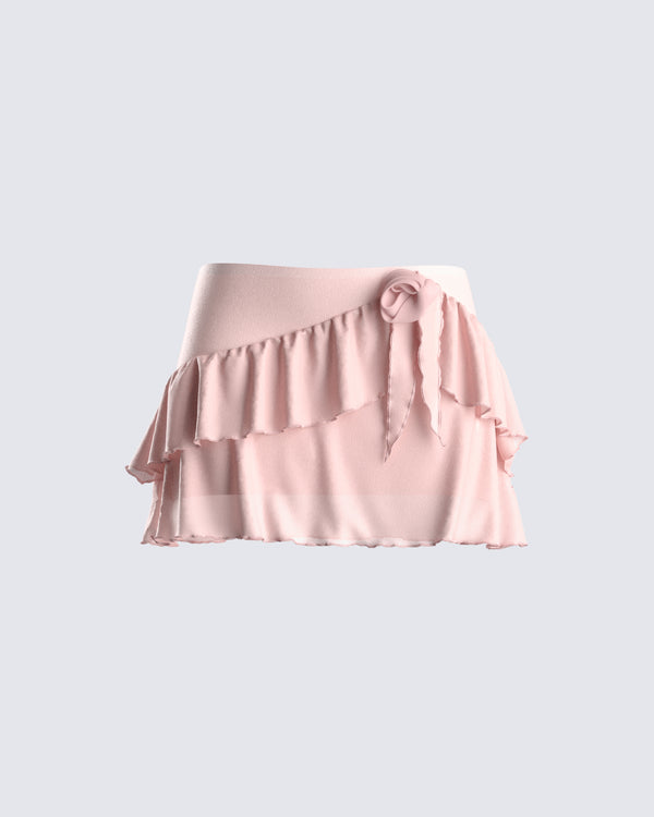 finesse Marie Pink Mesh Ruffle Mini Skirt