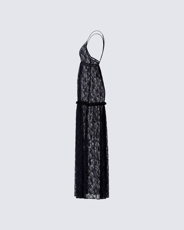 Finesse Marina Black Lace Sheer Maxi Dress