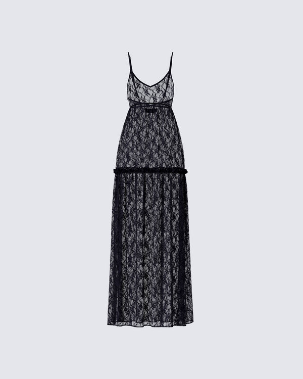 Finesse Marina Black Lace Sheer Maxi Dress