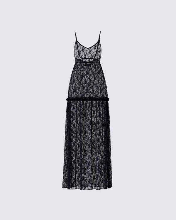 finesse Marina Black Lace Sheer Maxi Dress
