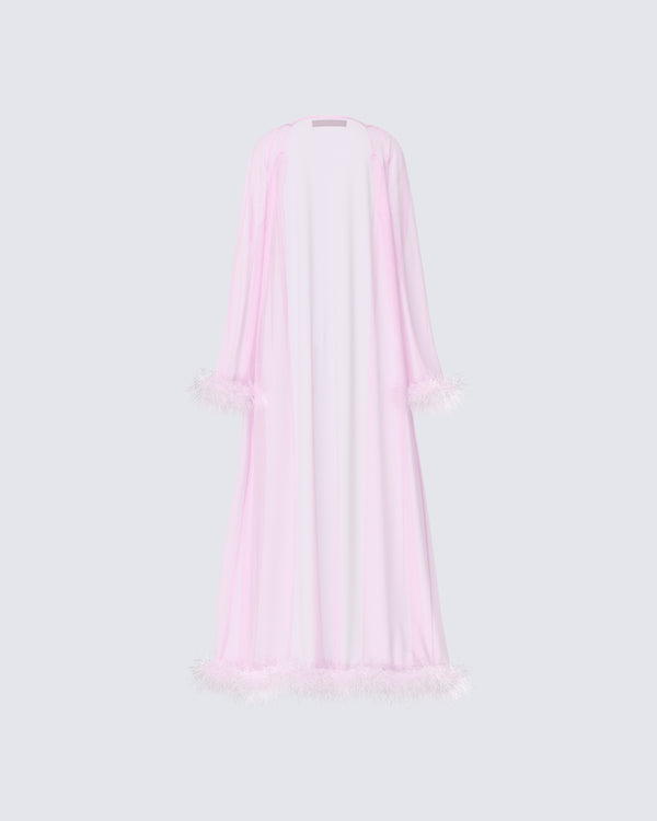 Finesse Maris Pink Feather Trim Robe